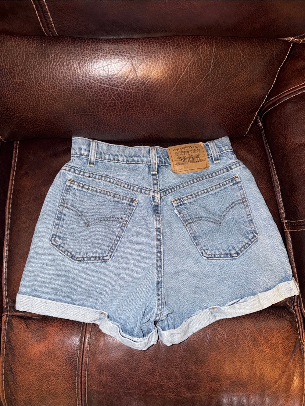 Levi's Light Wash High-Waist Rolled Hem Denim Shorts